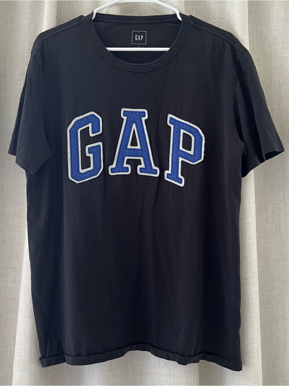 GAP Women’s Black Tee with Blue Embroidered Lettering